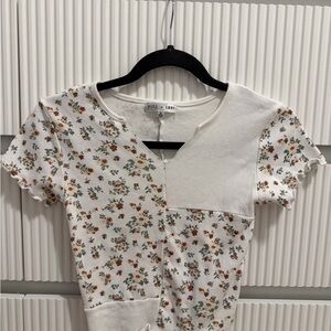 Ritz & Co. Floral Patchwork Short Sleeve Tee - Cream